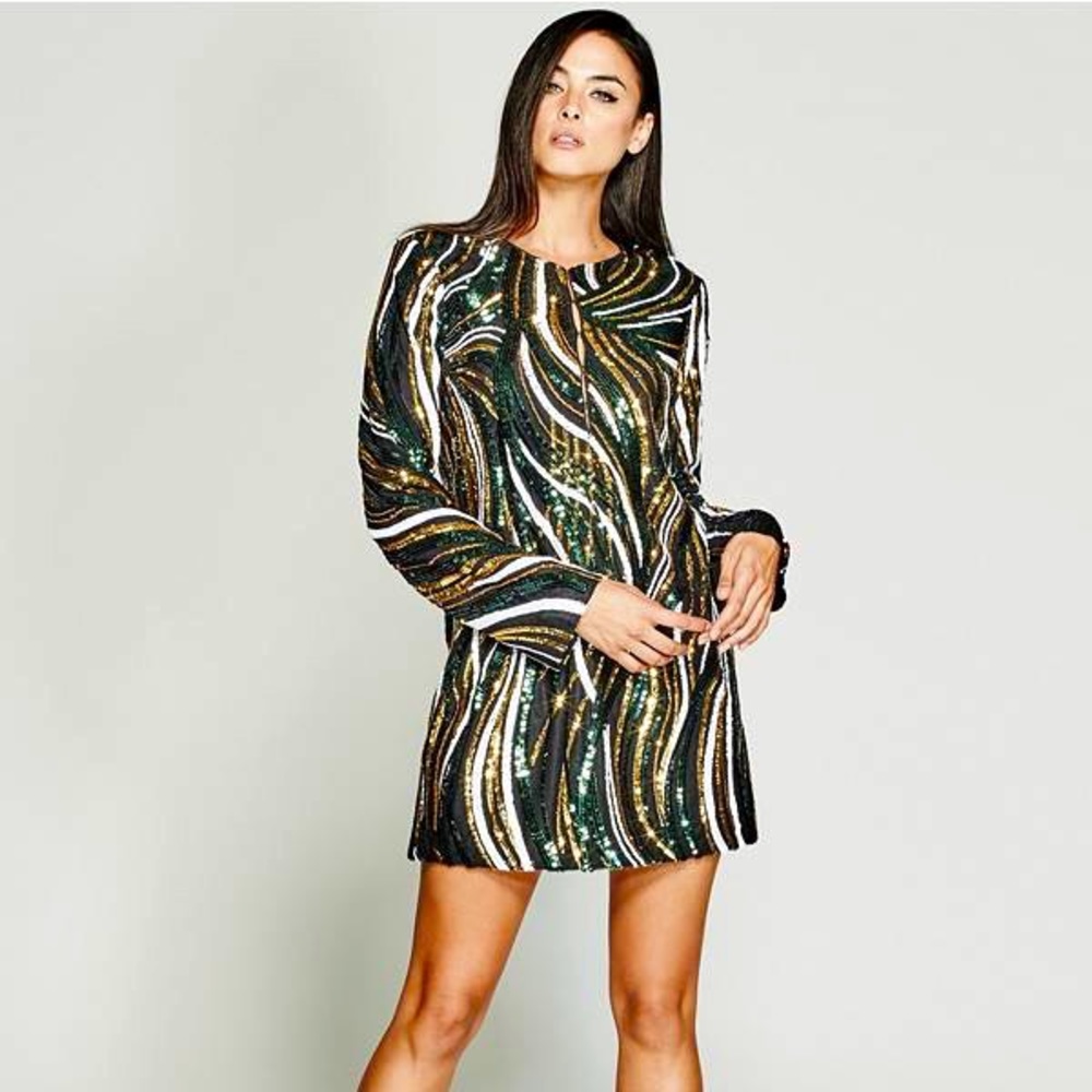 GUESS MARCIANO JEN TUNIC DRESS MEDIUM GREEN MULTI
